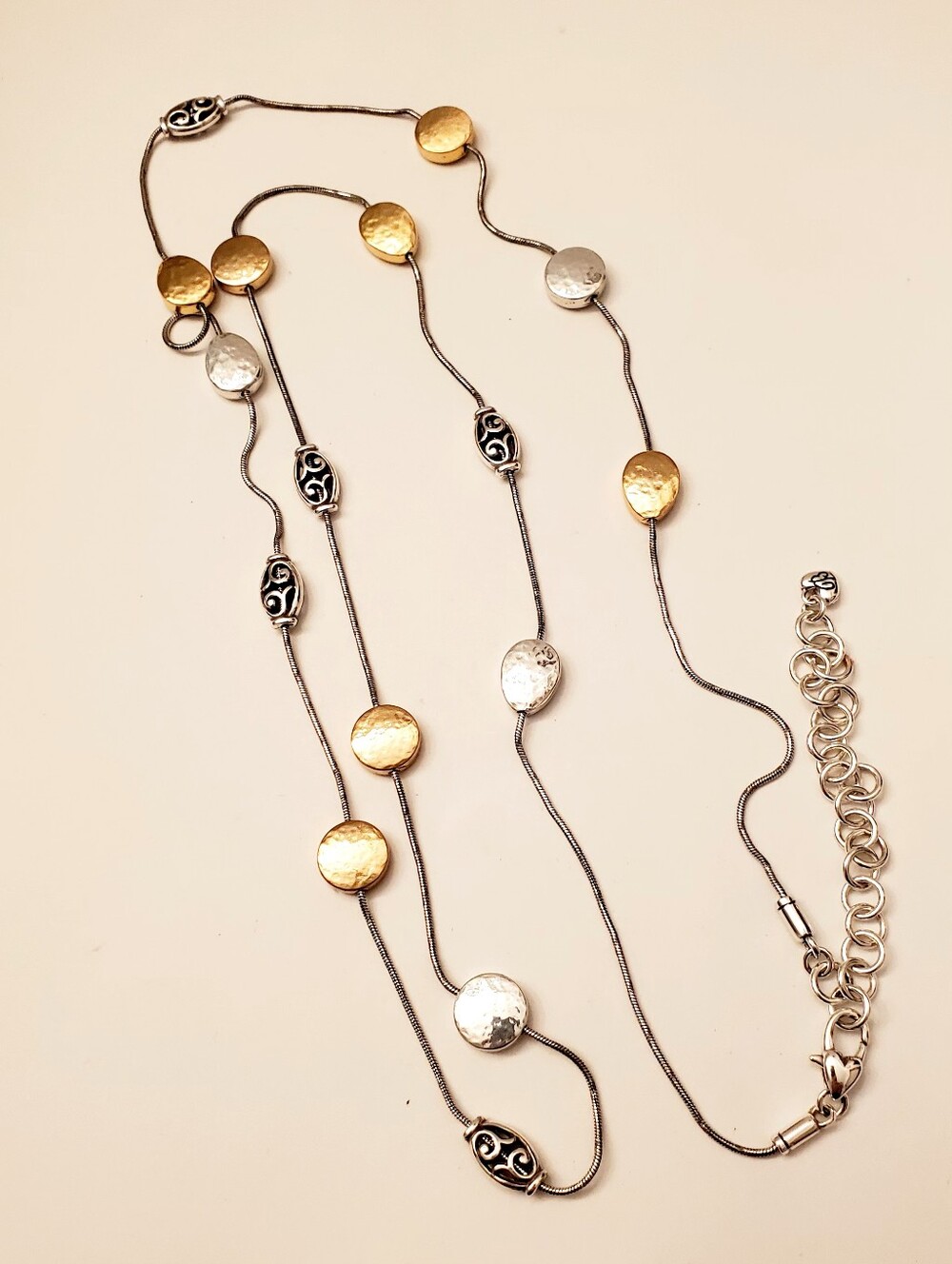 BRIGHTON Mediterranean Metal Disc Long Necklace - Gold & Silver Women Jewelry